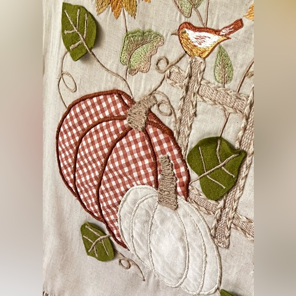 RACHEL ASHWELL The Prairie Table Runner Pumpkins Embroidered Birds Flowers - Picture 5 of 11